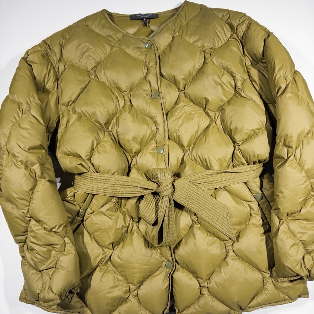 Rag & Bone Khaki Quilted Belted Puffer Jacket